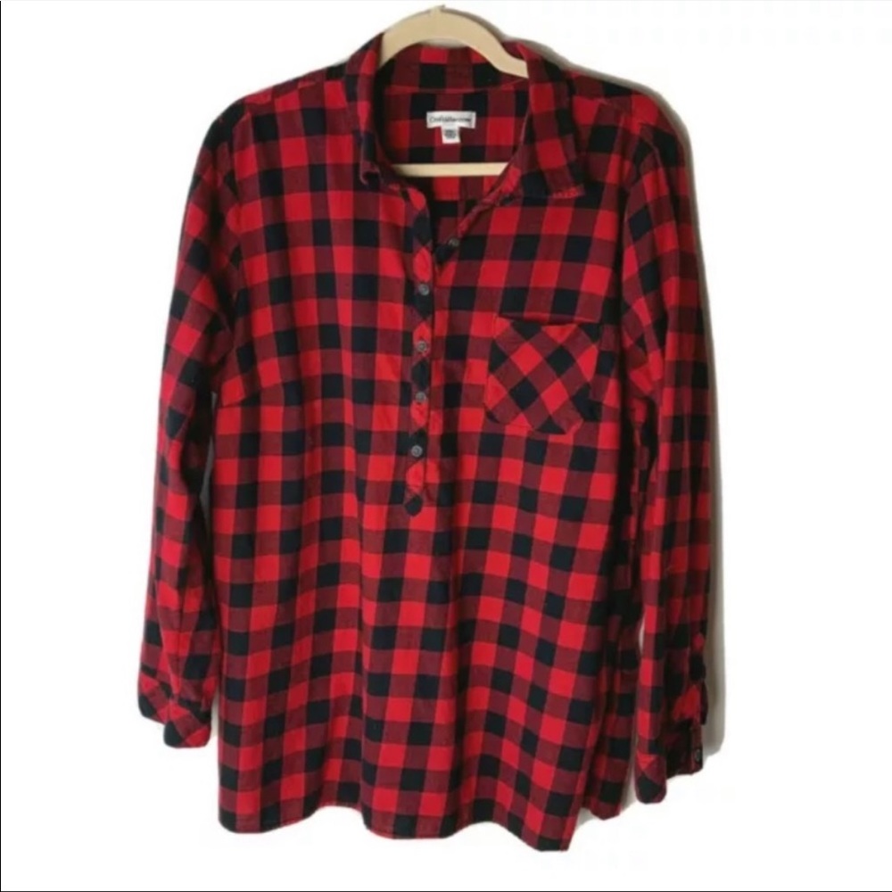 Croft & Barrow Top Size XXL Long Sleeves Cotton Buffalo Plaid Casual Popover